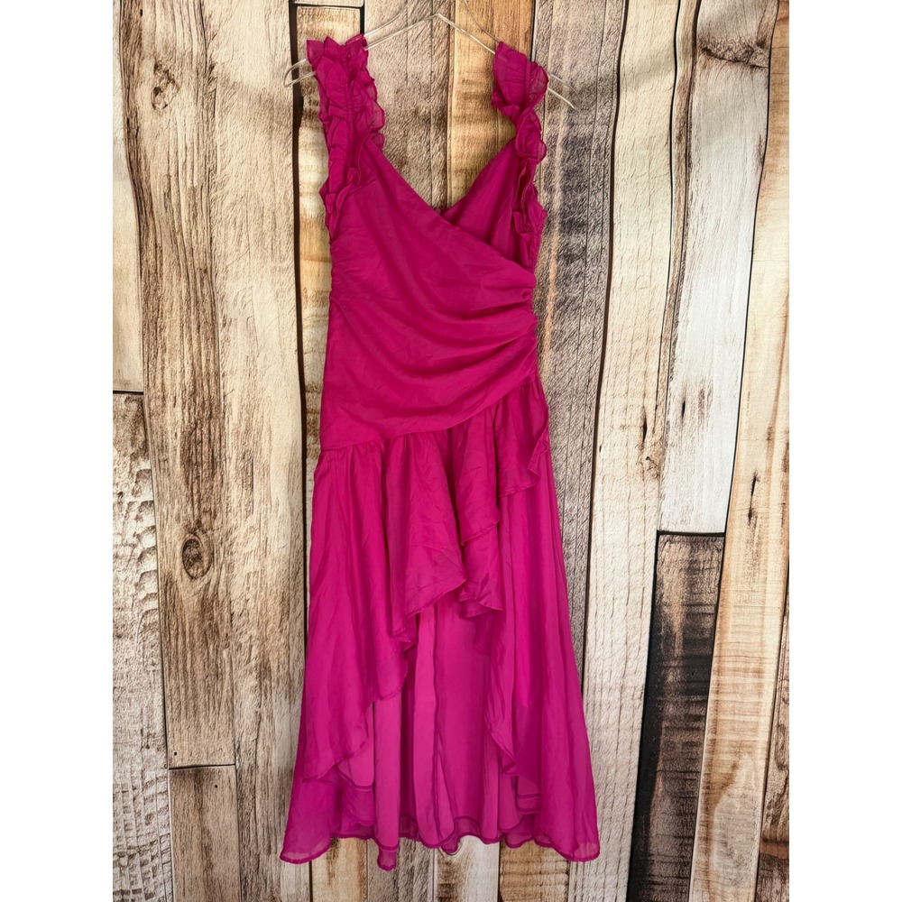 Abercrombie & Fitch Dress Ruffle High Low Midi Pink Fuchsia Size Petite Small